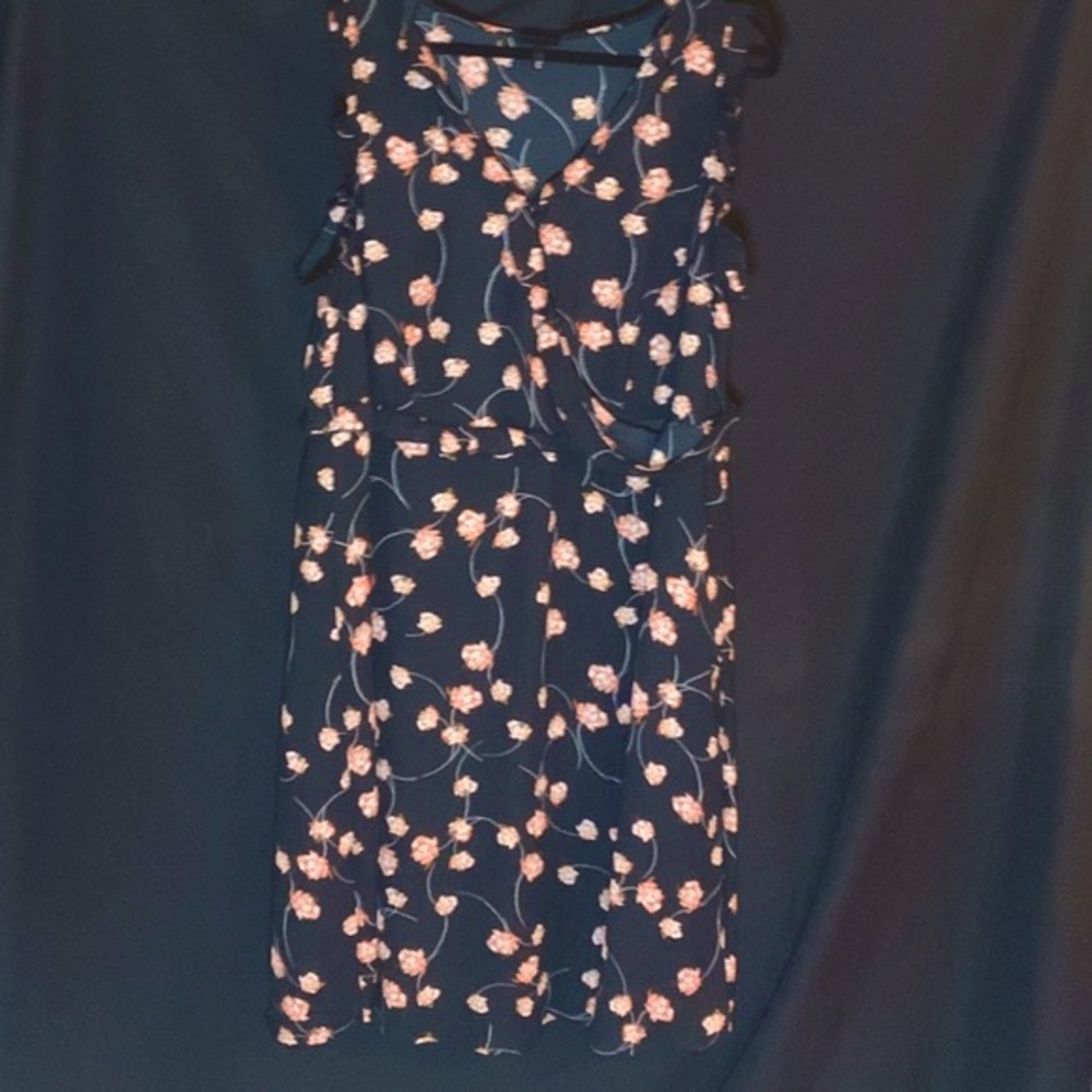 Sleeveless, Plus Size Black Dress with Orange Flowers, Size 2X